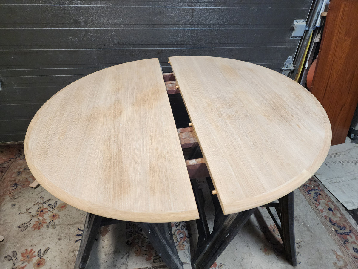 REFINISHED Mid Century Modern Teak Table Round w Leaf 42