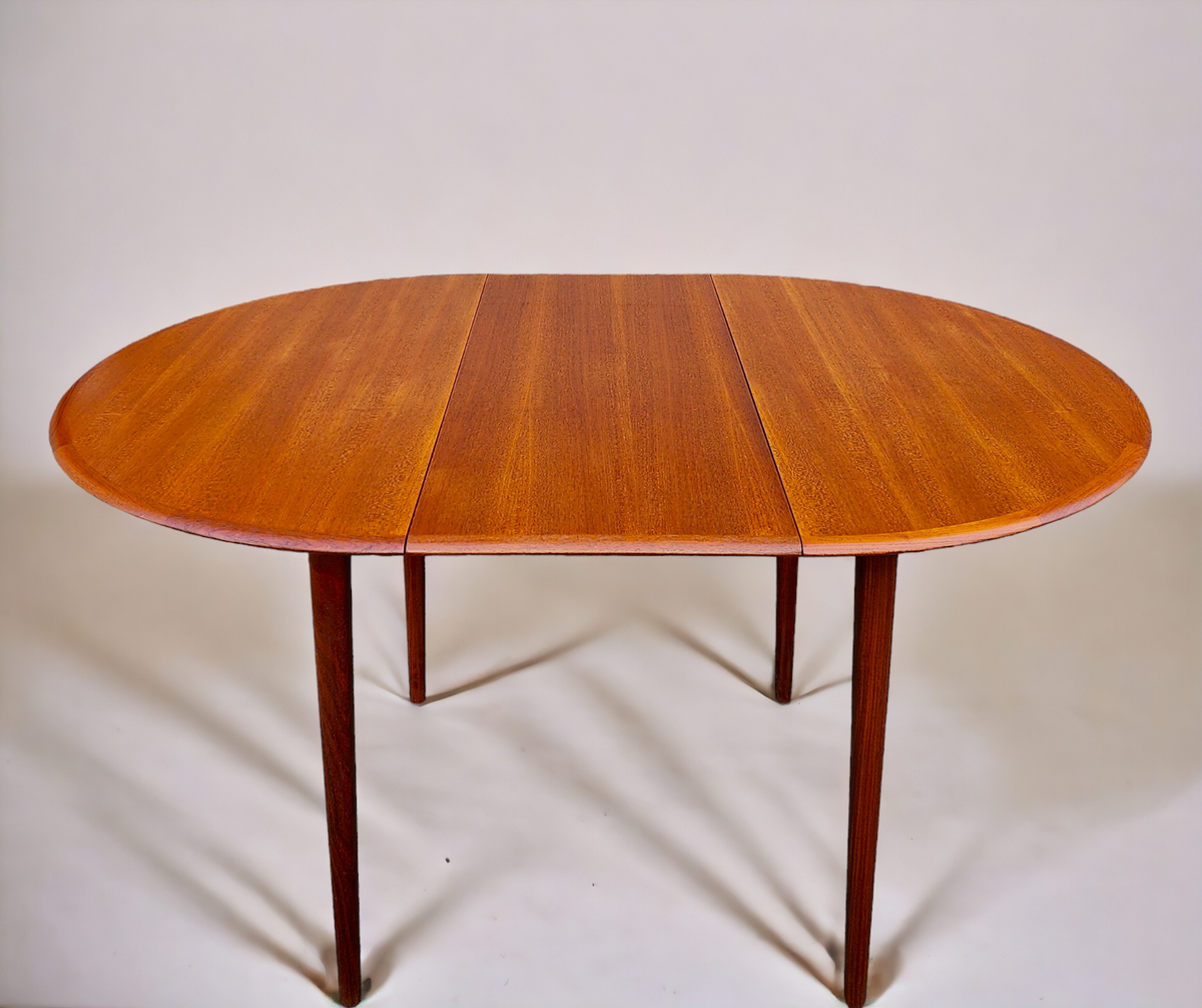 REFINISHED Mid Century Modern Teak Table Round w Leaf 42