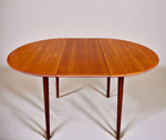 REFINISHED Mid Century Modern Teak Table Round w Leaf 42