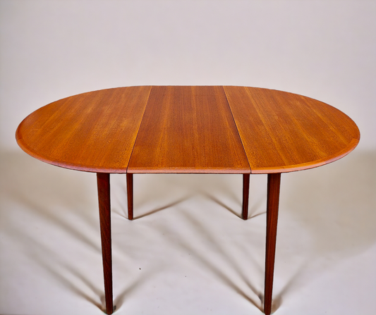 REFINISHED Mid Century Modern Teak Table Round w Leaf 42"-58"