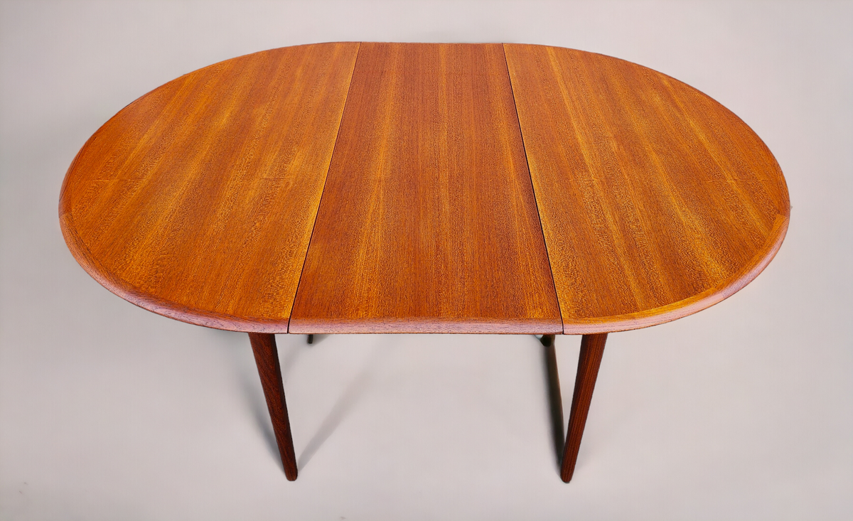 REFINISHED Mid Century Modern Teak Table Round w Leaf 42