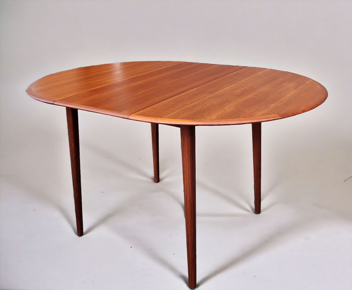 REFINISHED Mid Century Modern Teak Table Round w Leaf 42