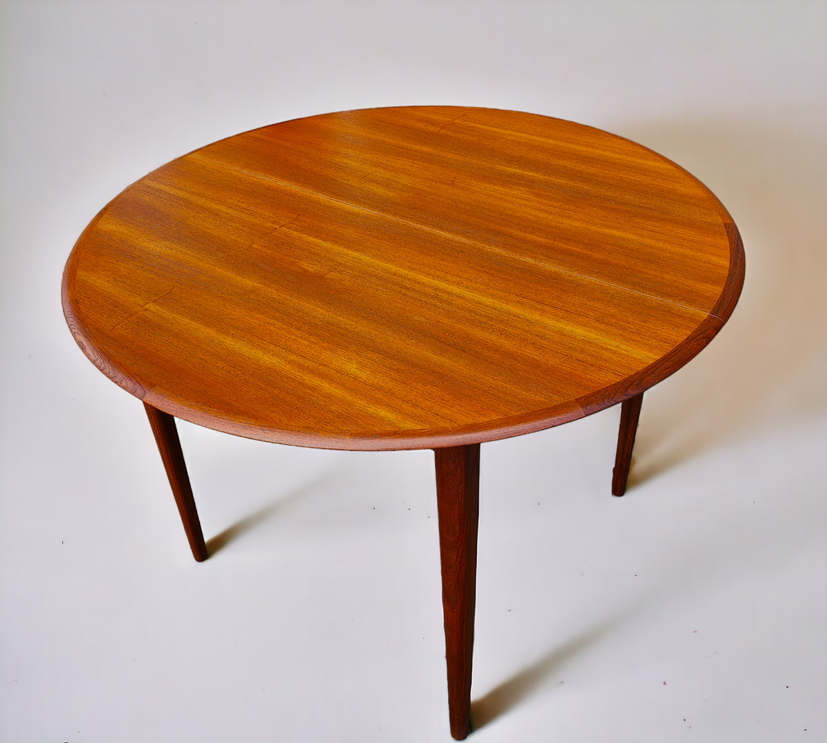 REFINISHED Mid Century Modern Teak Table Round w Leaf 42