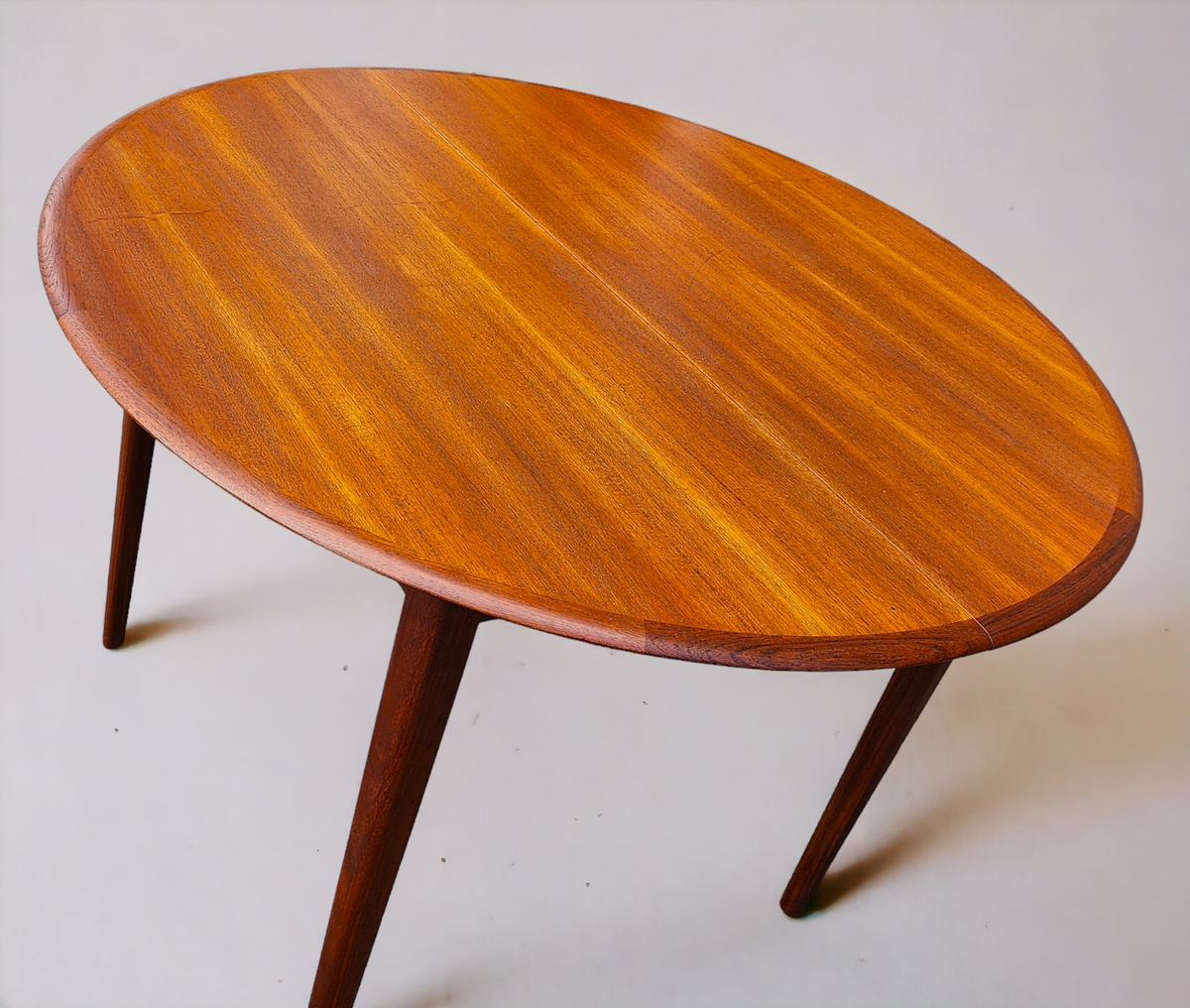 REFINISHED Mid Century Modern Teak Table Round w Leaf 42