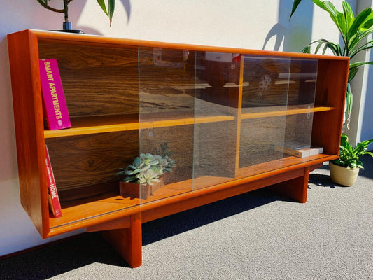 REFINISHED Mid Century Modern Teak Display Bookcase TV Media Console 5 ft