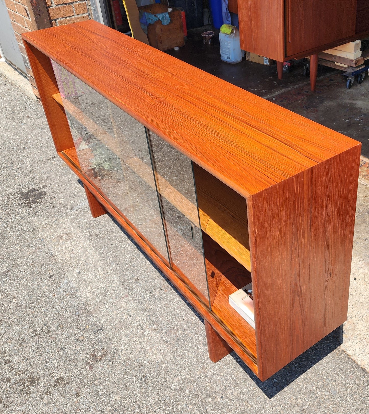 REFINISHED Mid Century Modern Teak Display Bookcase TV Media Console 5 ft