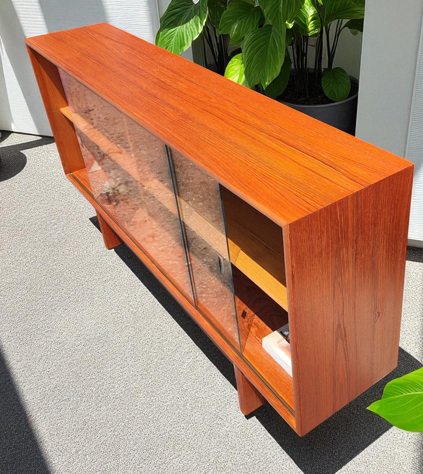REFINISHED Mid Century Modern Teak Display Bookcase TV Media Console 5 ft