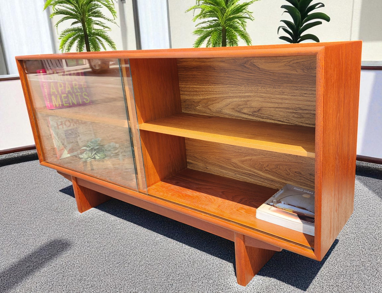 REFINISHED Mid Century Modern Teak Display Bookcase TV Media Console 5 ft