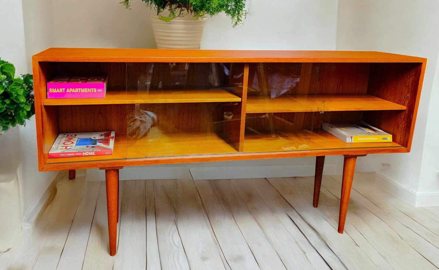 REFINISHED Mid Century Modern Teak Display Bookcase
