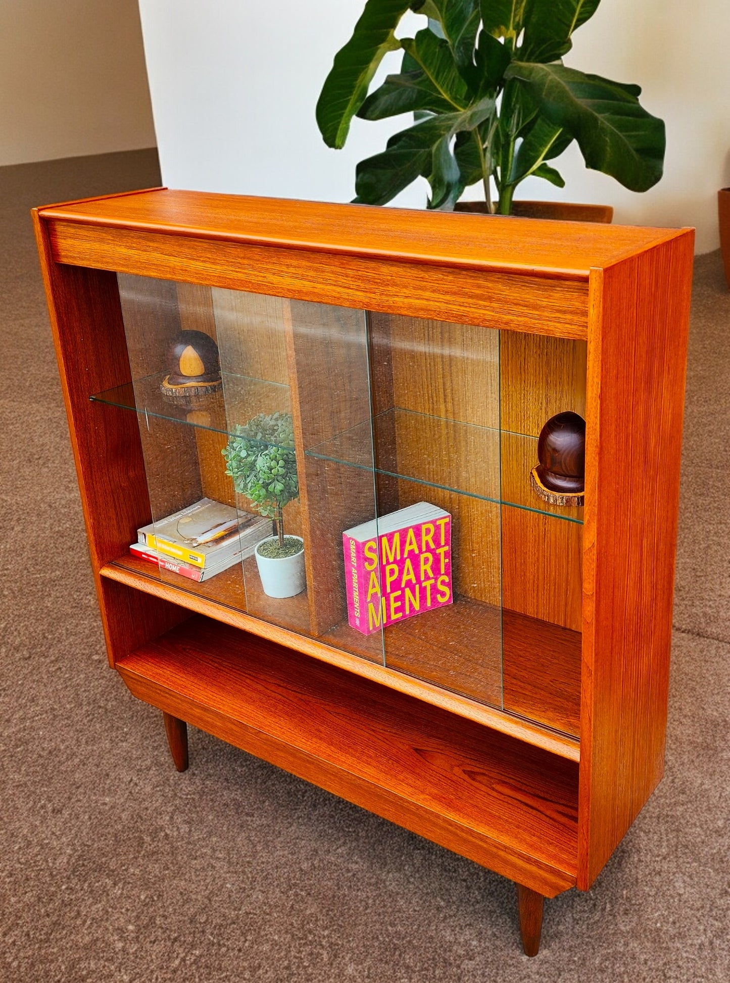 REFINISHED Mid Century Modern Teak Display Bookcase 48"