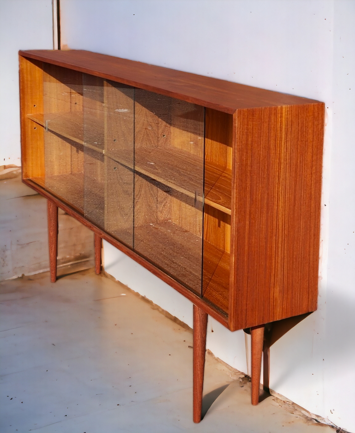 REFINISHED Mid Century Modern Teak Display Bookcase 71.5
