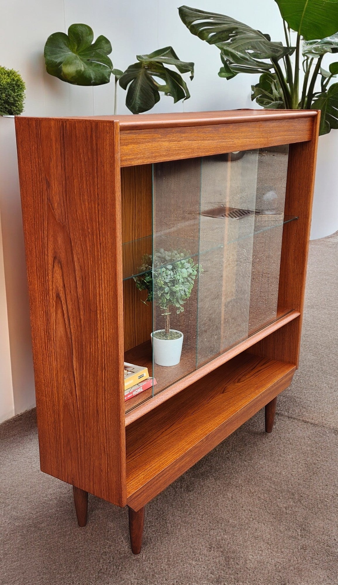 REFINISHED Mid Century Modern Teak Display Bookcase 48"