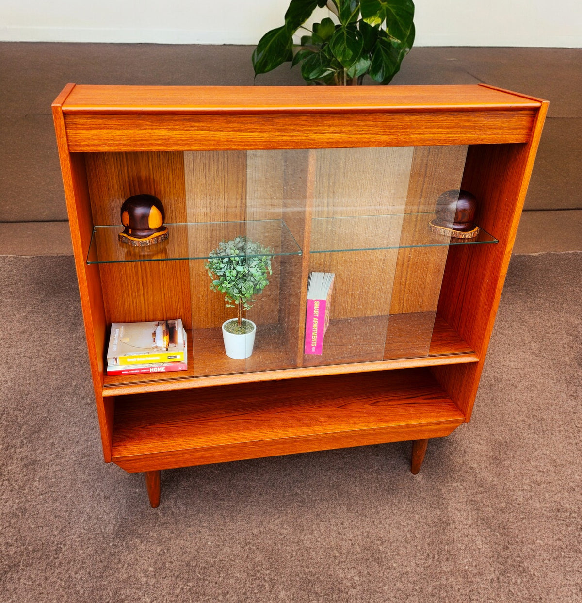 REFINISHED Mid Century Modern Teak Display Bookcase 48
