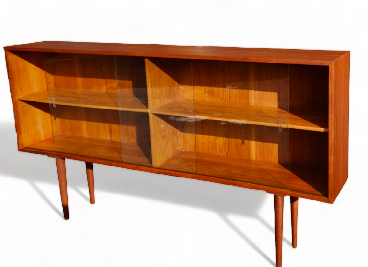 REFINISHED Mid Century Modern Teak Display Bookcase 71.5