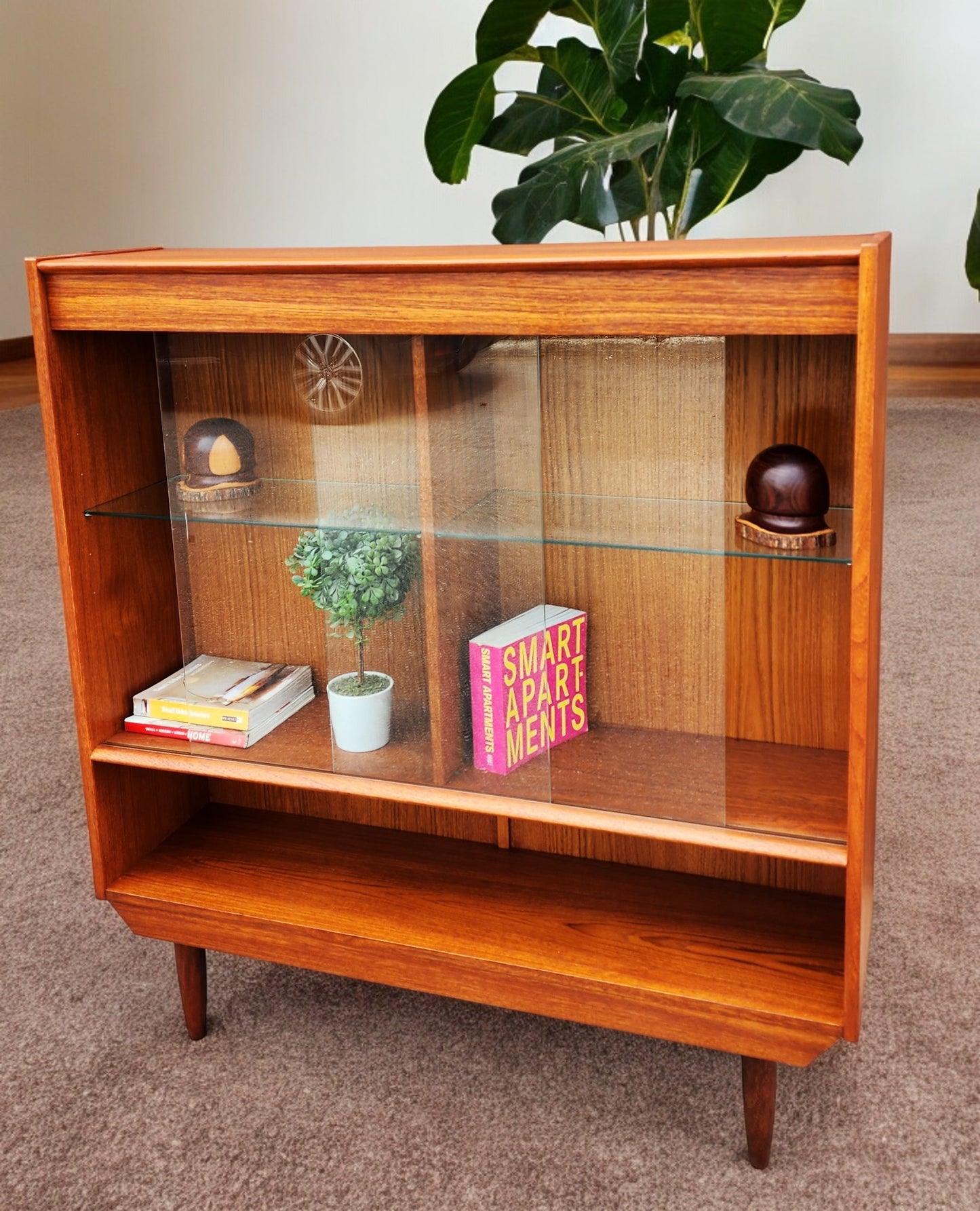 REFINISHED Mid Century Modern Teak Display Bookcase 48"