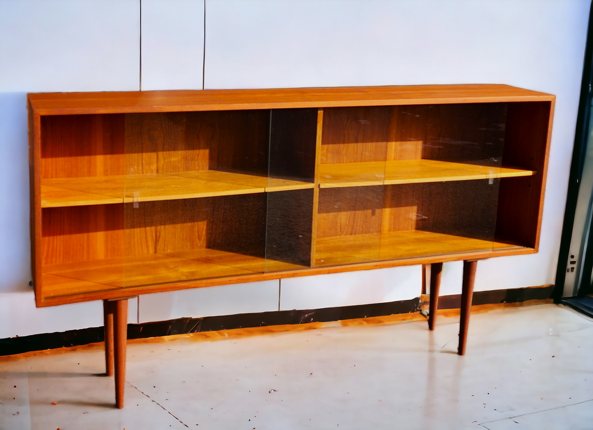 REFINISHED Mid Century Modern Teak Display Bookcase 71.5