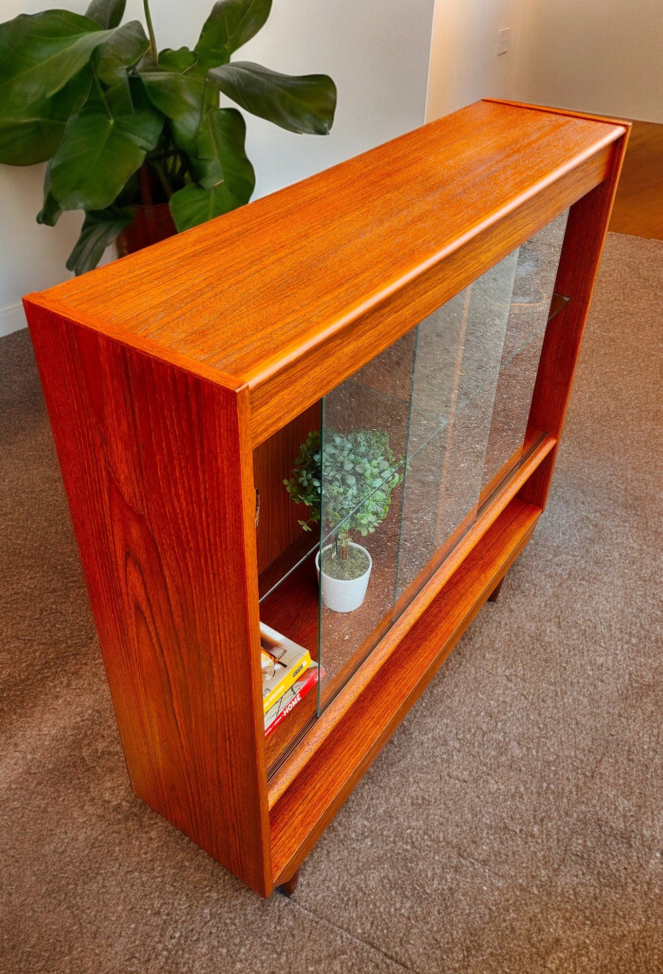 REFINISHED Mid Century Modern Teak Display Bookcase 48"