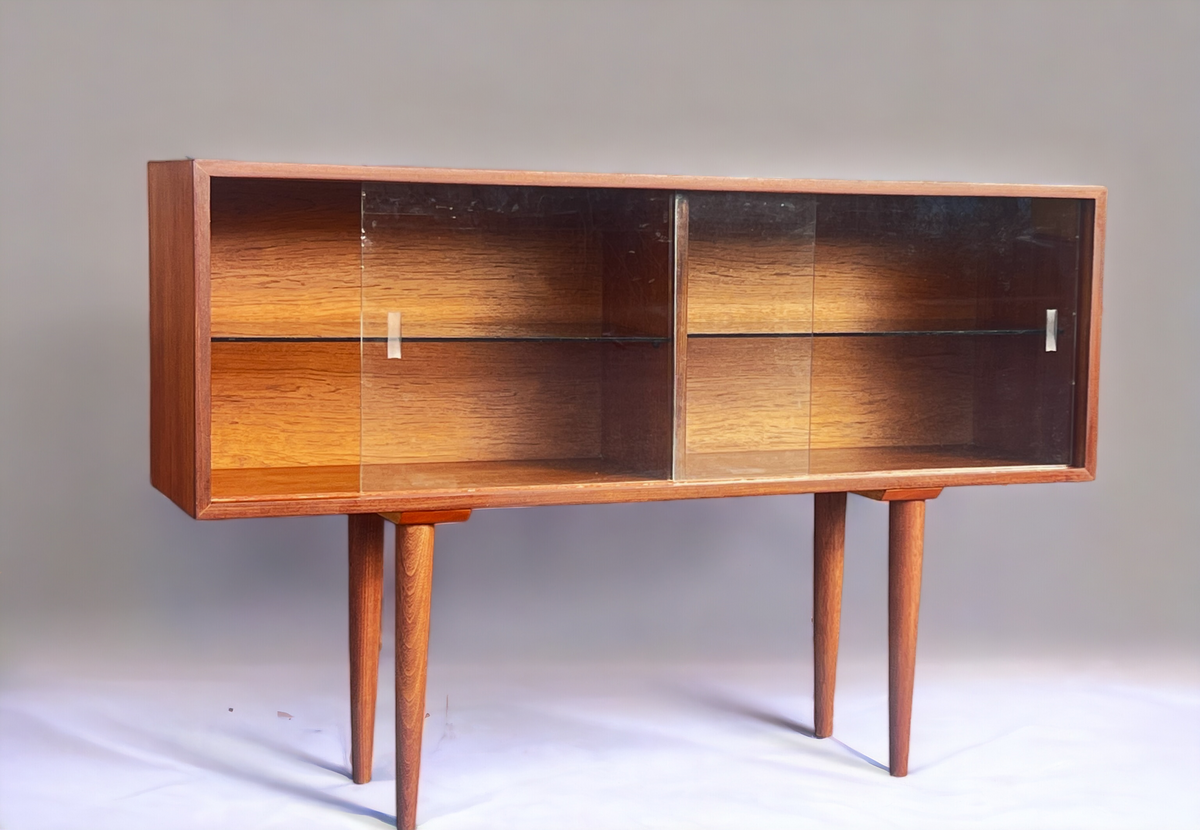 REFINISHED Mid Century Modern Teak Display Bookcase 48
