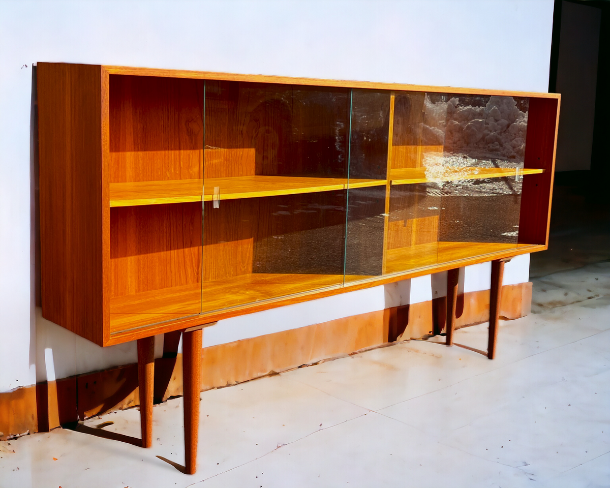 REFINISHED Mid Century Modern Teak Display Bookcase 71.5