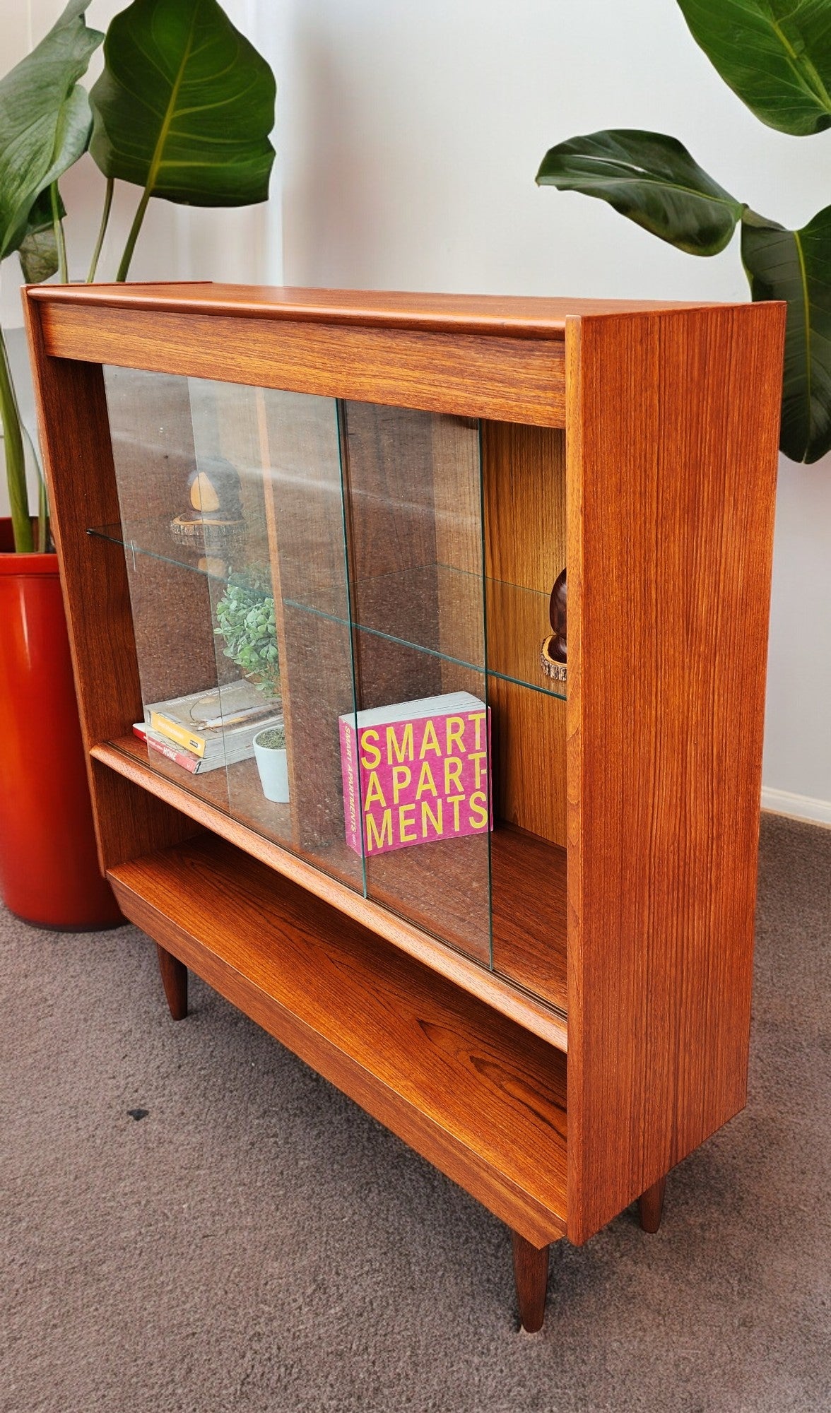 REFINISHED Mid Century Modern Teak Display Bookcase 48"