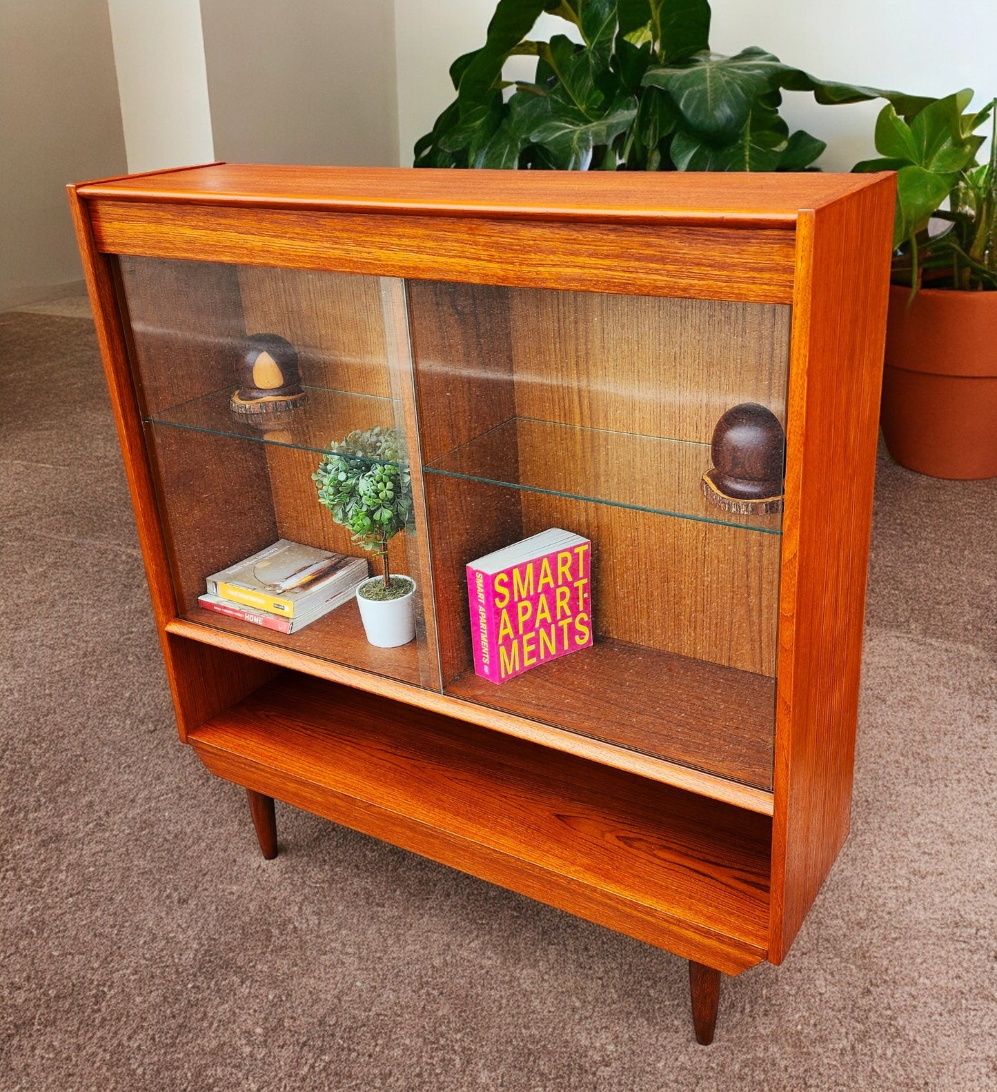 REFINISHED Mid Century Modern Teak Display Bookcase 48"