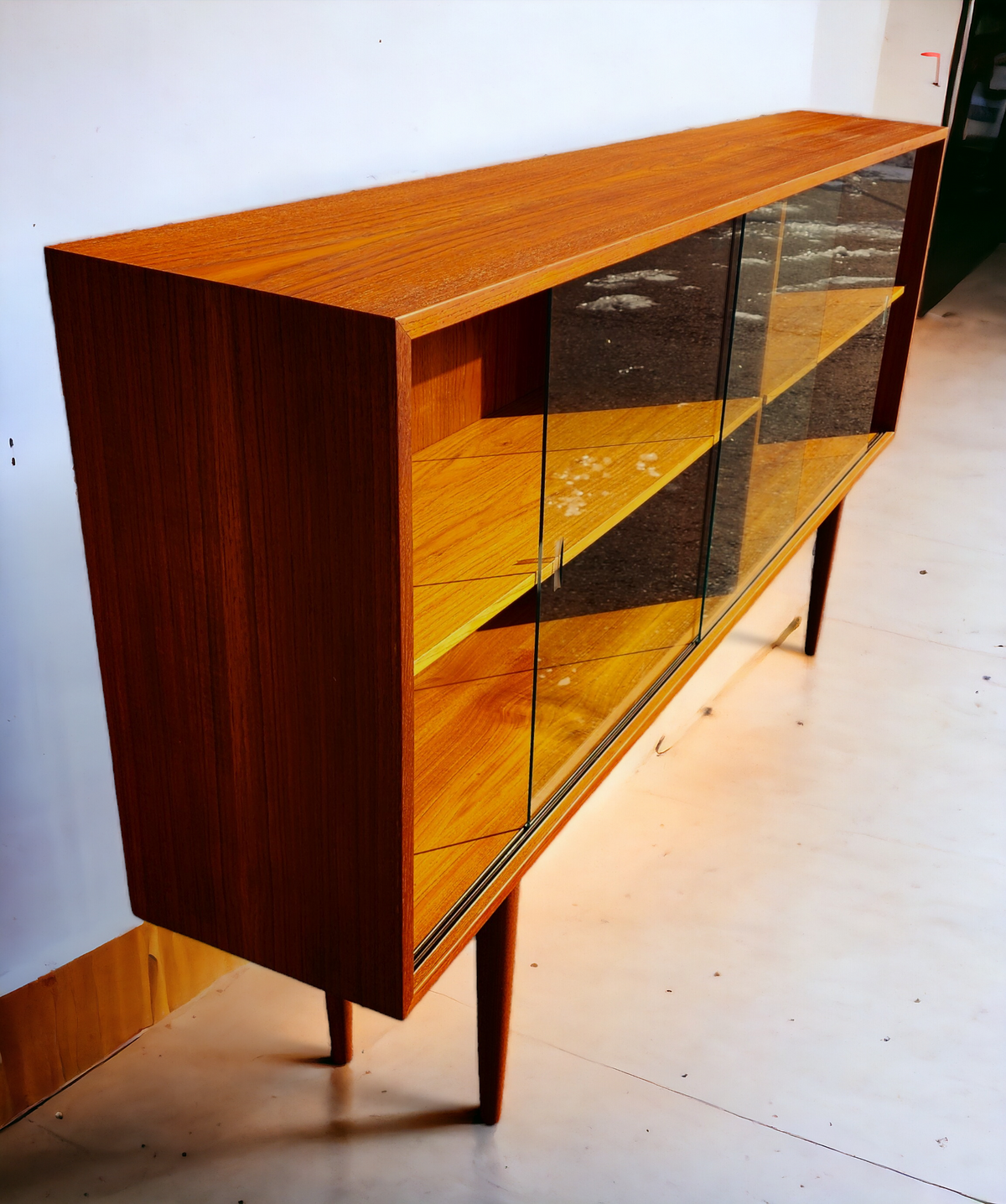 REFINISHED Mid Century Modern Teak Display Bookcase 71.5
