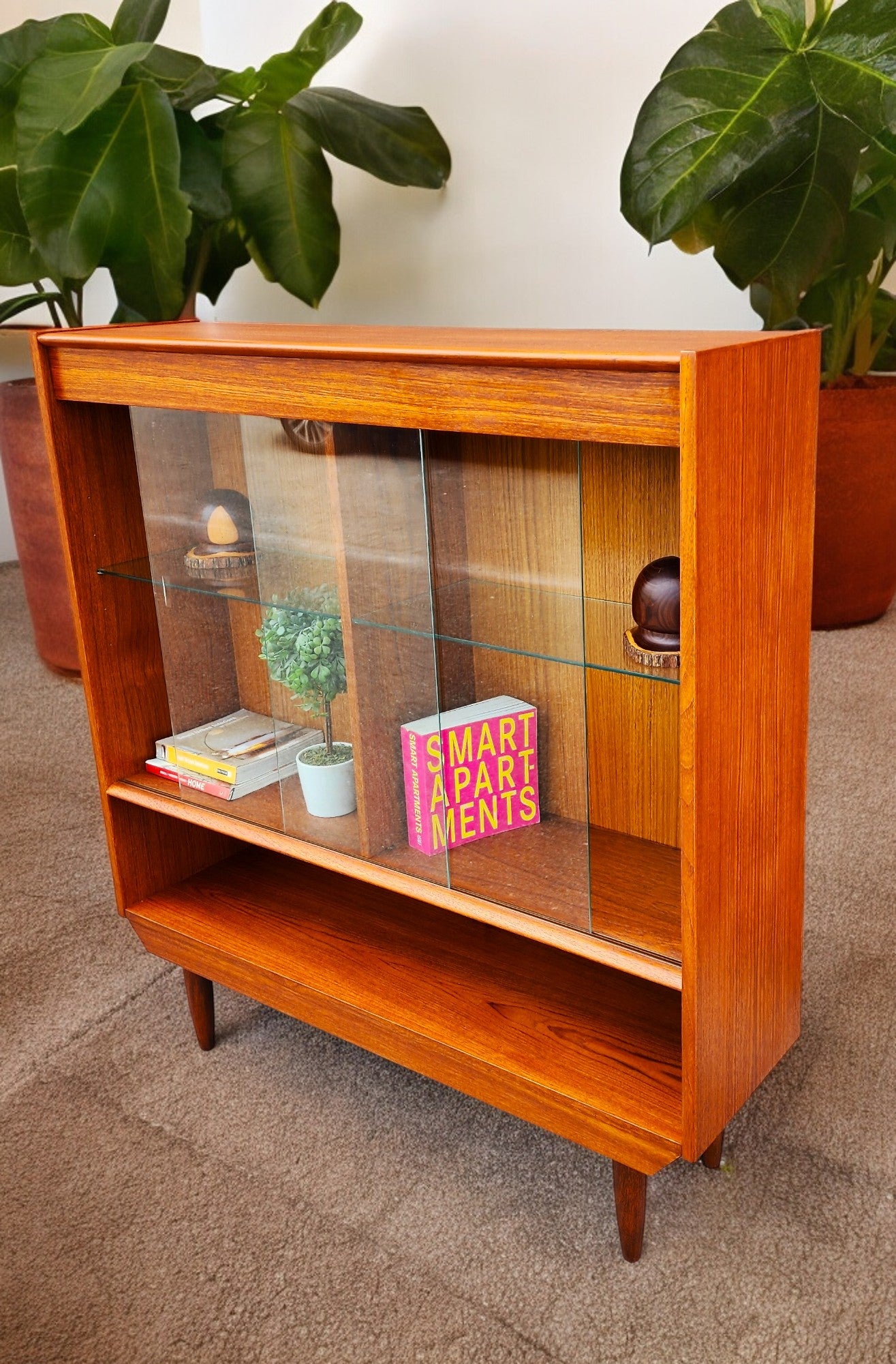 REFINISHED Mid Century Modern Teak Display Bookcase 48"