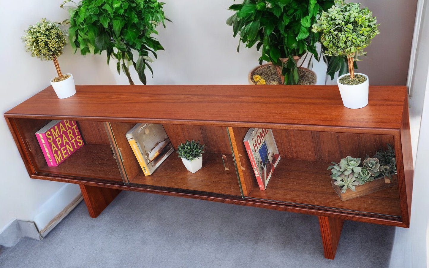 REFINISHED Mid Century Modern Teak TV Console/ Bookcase by RS Associates 72"