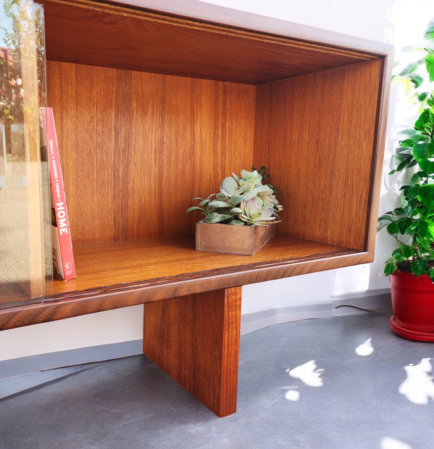 REFINISHED Mid Century Modern Teak TV Console/ Bookcase by RS Associates 72"