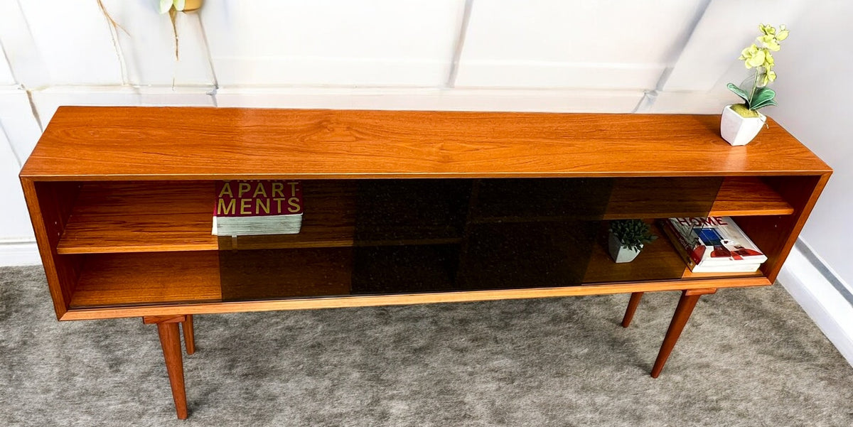RESTORED Danish MCM Teak Display w Finished Back Narrow 72.75