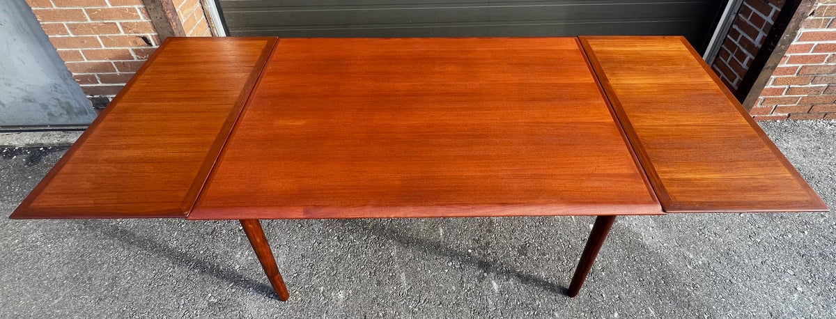REFINISHED Danish Mid Century Modern Teak Table Draw Leaf, 53