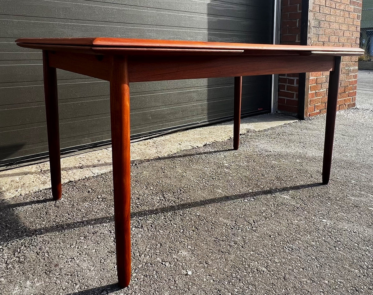 REFINISHED Danish Mid Century Modern Teak Table Draw Leaf, 53