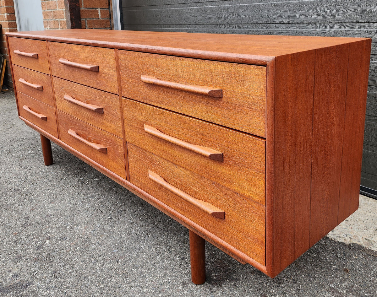 REFINISHED Mid-Century Modern Teak Dresser 9 drawers w Granite Top