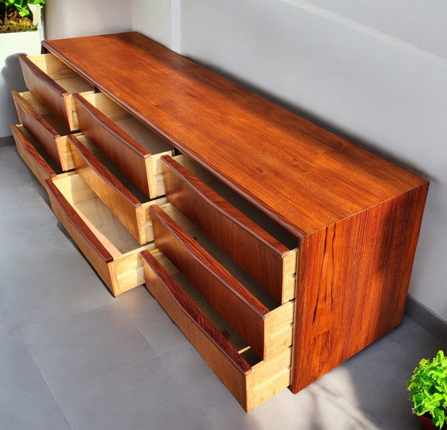 REFINISHED Mid-Century Modern Teak 9 Drawers Dresser