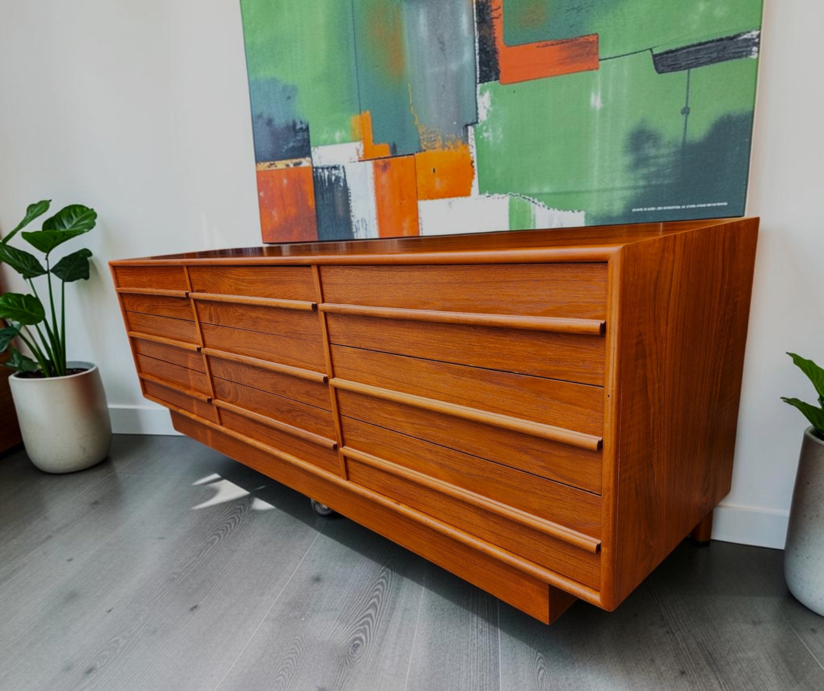 REFINISHED Mid Century Modern Teak Dresser w 9 Drawers
