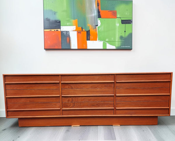 REFINISHED Mid Century Modern Teak Dresser w 9 Drawers