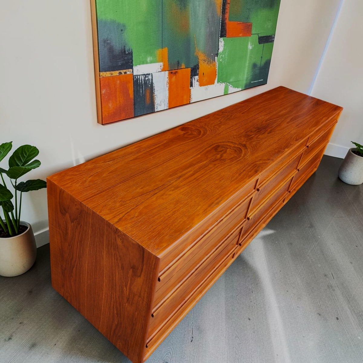 REFINISHED Mid Century Modern Teak Dresser w 9 Drawers