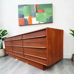REFINISHED Mid Century Modern Teak Dresser w 9 Drawers 3