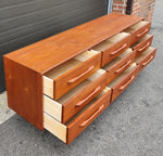REFINISHED Mid-Century Modern Teak Dresser 9 drawers w Granite Top 8