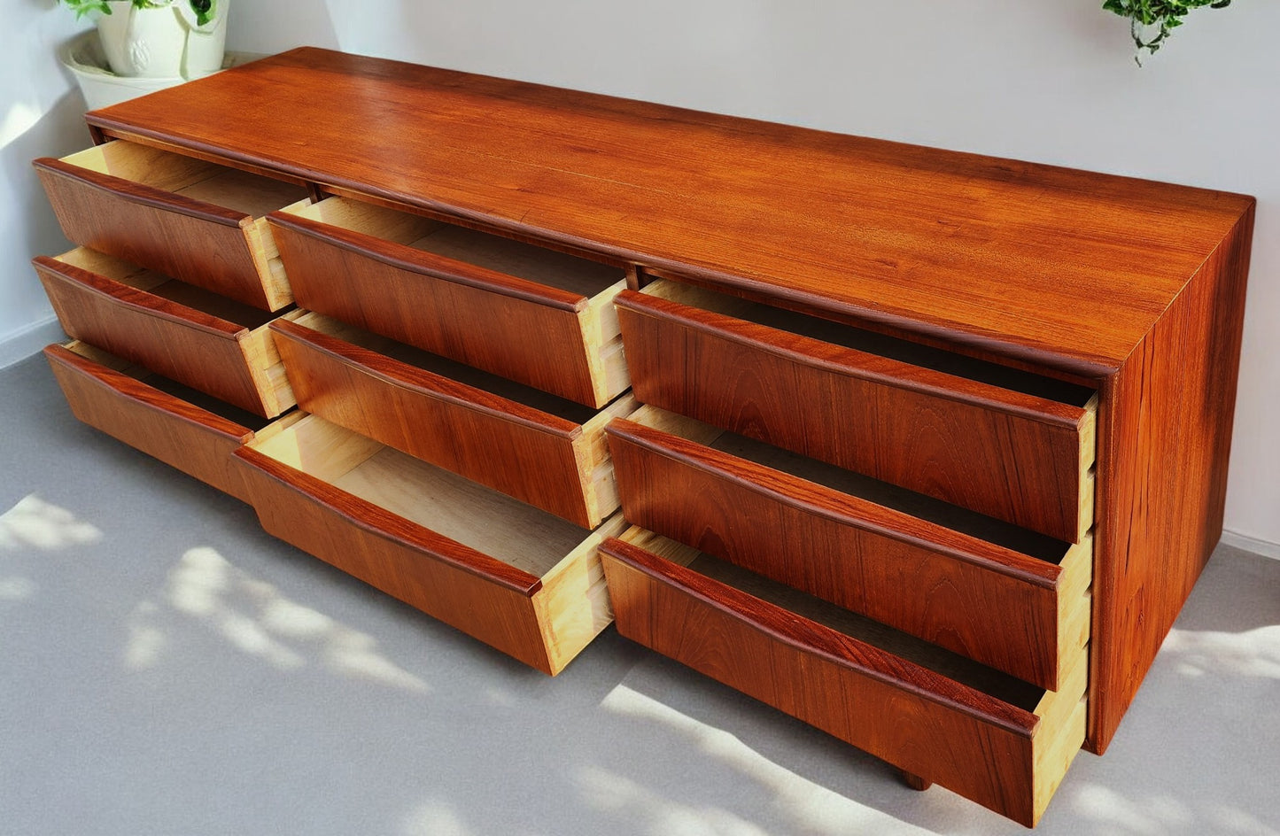 REFINISHED Mid-Century Modern Teak 9 Drawers Dresser