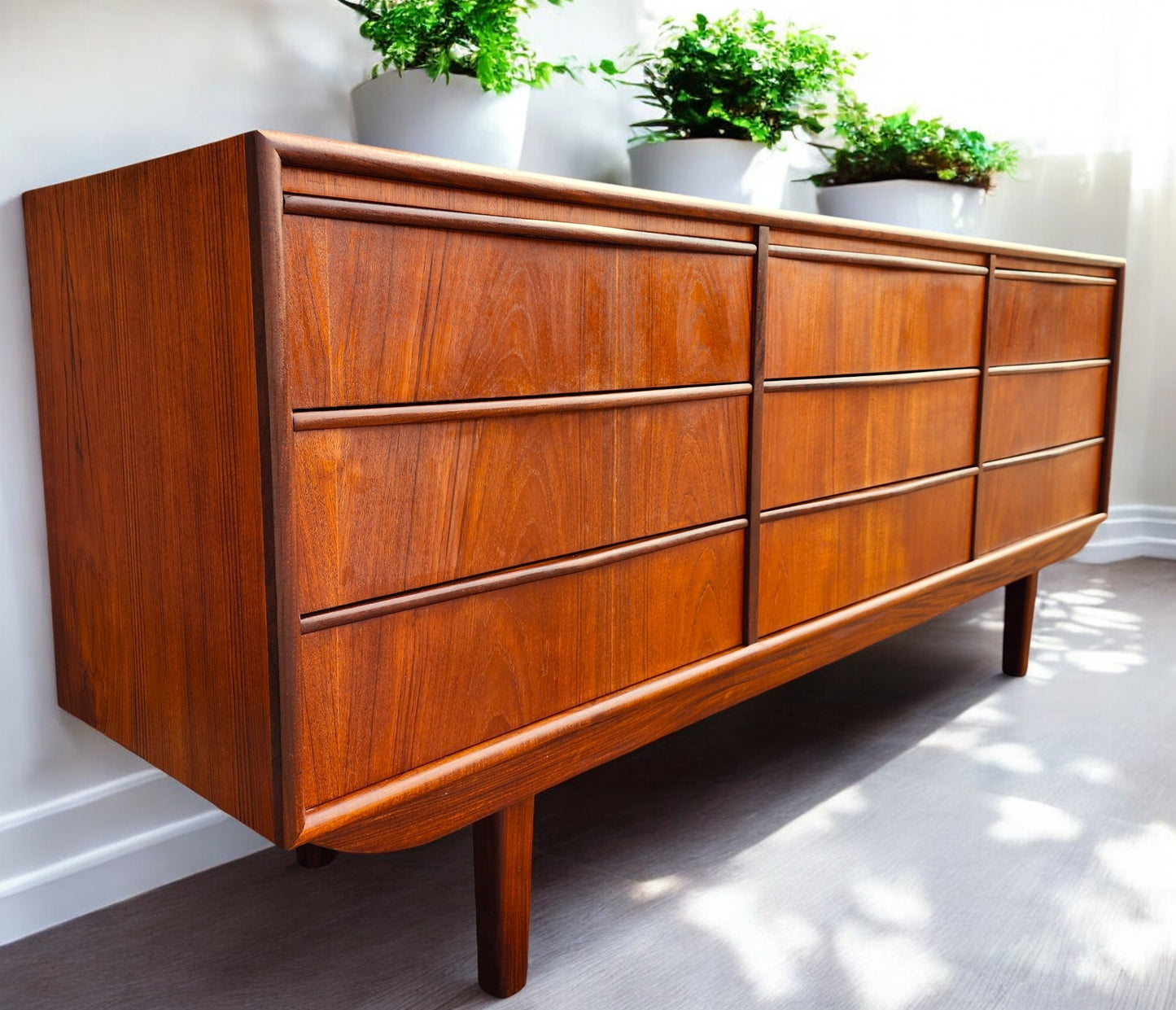 REFINISHED Mid-Century Modern Teak 9 Drawers Dresser