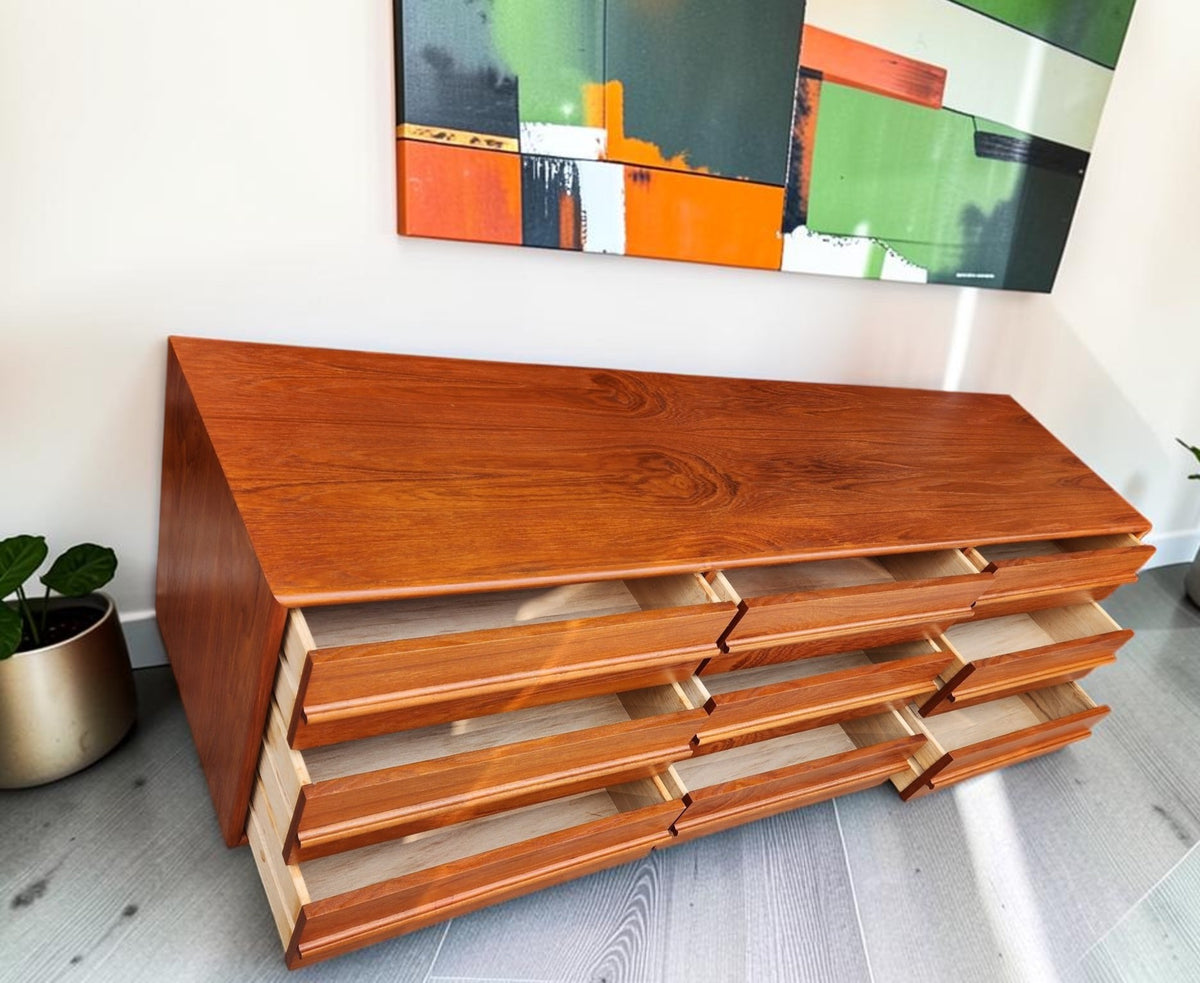 REFINISHED Mid Century Modern Teak Dresser w 9 Drawers