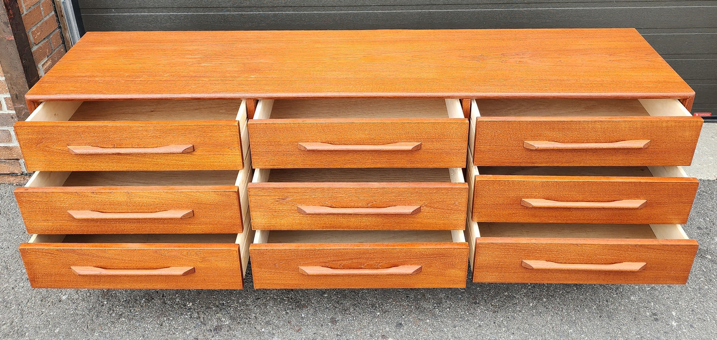 REFINISHED Mid-Century Modern Teak Dresser 9 drawers w Granite Top