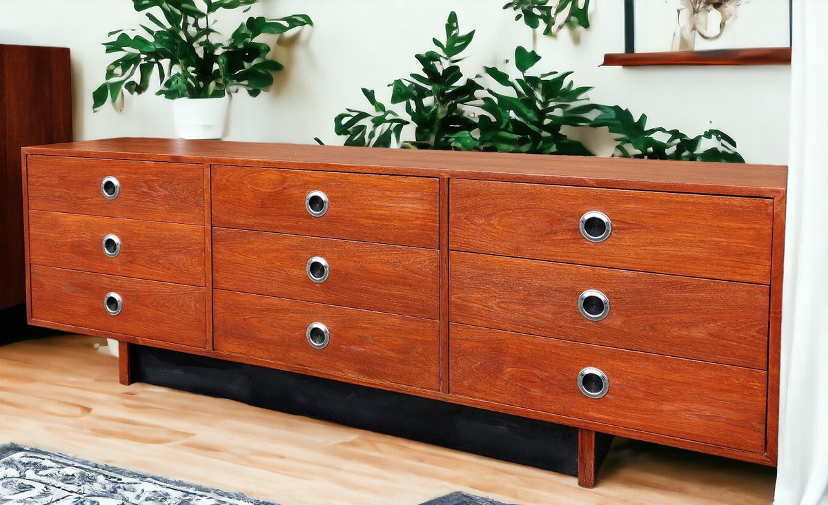 REFINISHED Mid-Century Modern Teak Dresser 9 drawers