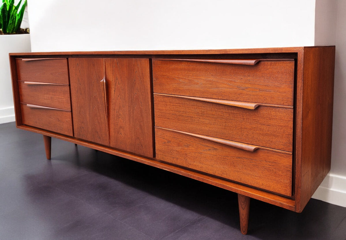 REFINISHED Mid Century Modern Teak Dresser or Sideboard 7ft