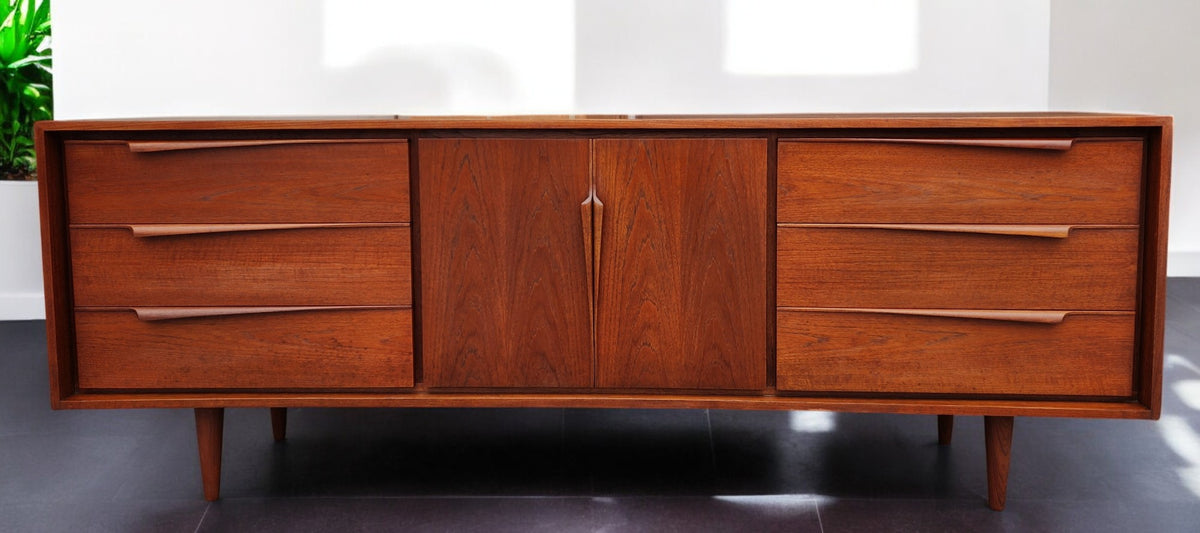 REFINISHED Mid Century Modern Teak Dresser or Sideboard 7ft