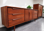 REFINISHED Mid Century Modern Teak Dresser or Sideboard 7ft 4