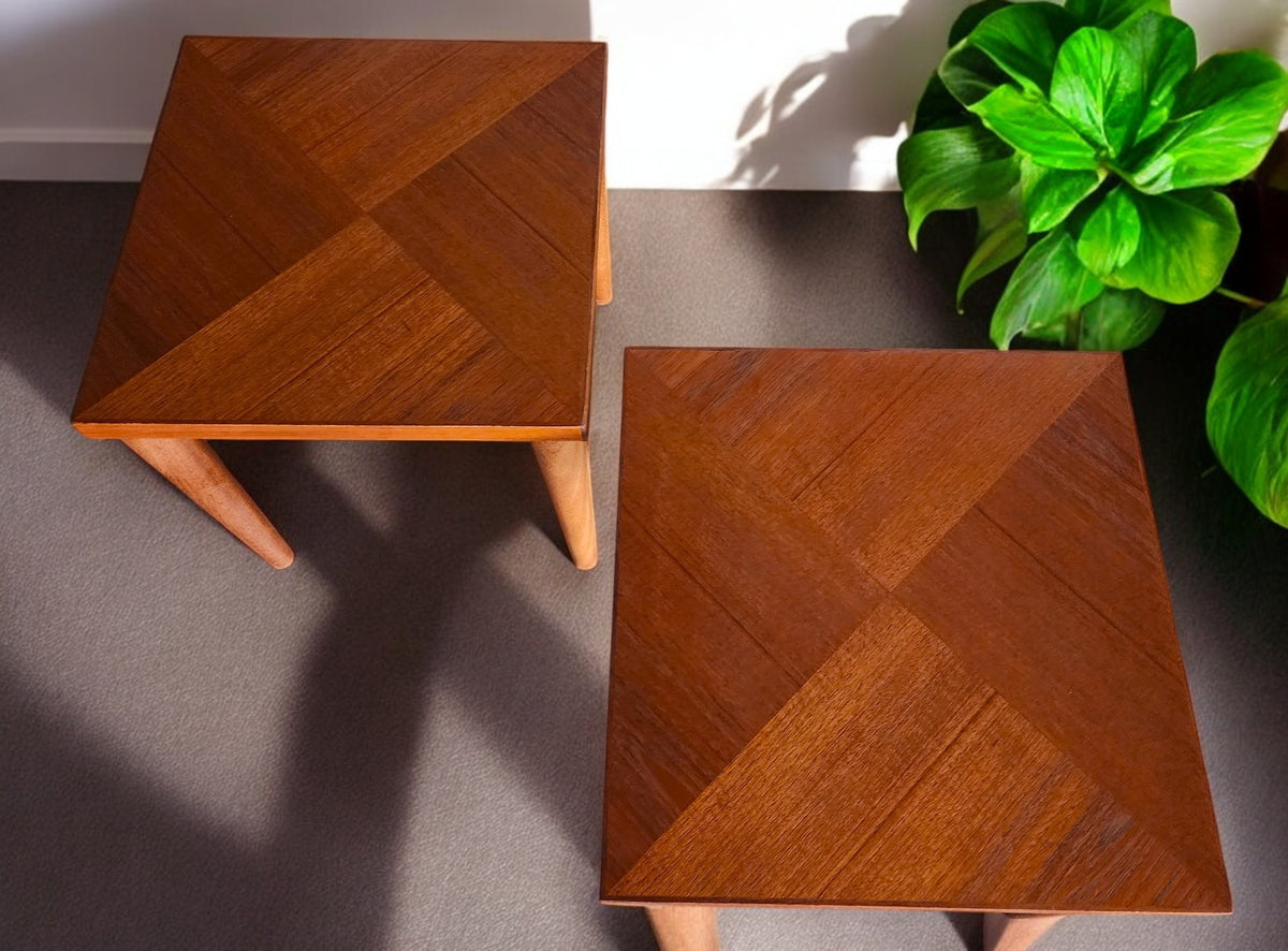 2 REFINISHED Mid Century Modern Teak End Tables or Stools