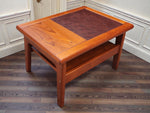 REFINISHED Danish Mid Century Modern Teak End Table w Inlay & Shelf 3