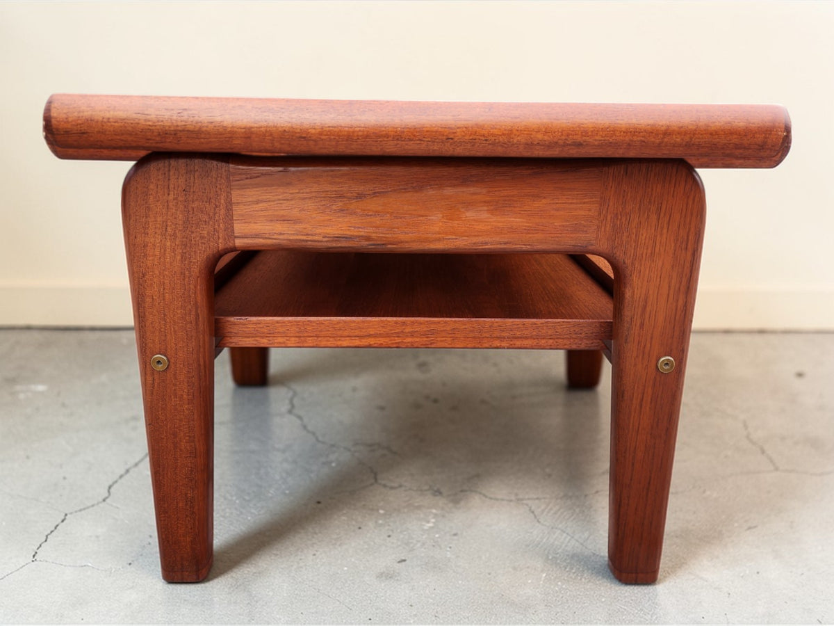 REFINISHED Danish Mid Century Modern Teak End Table w Inlay & Shelf